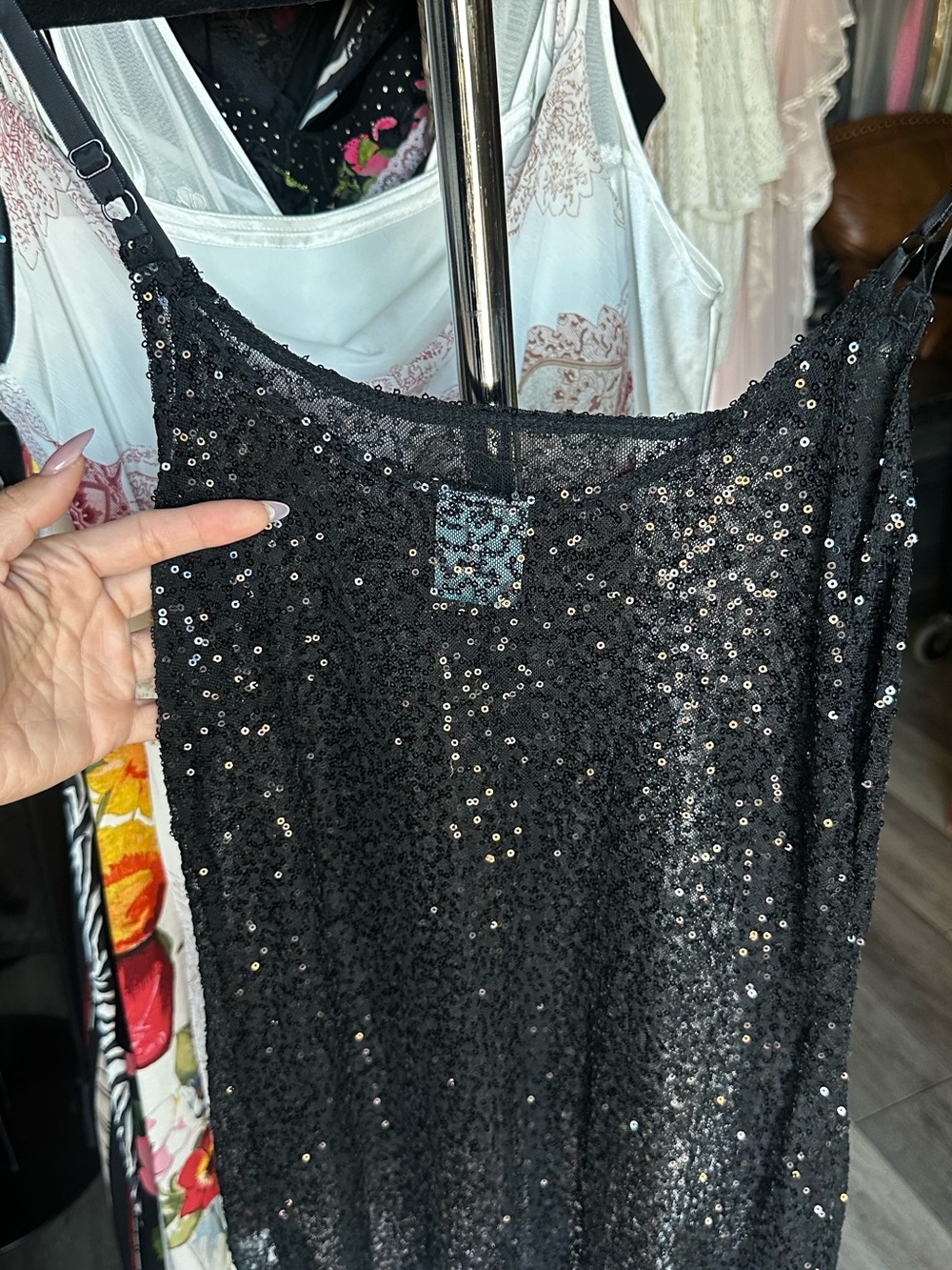 Black Sequin Camisole Tank-S/M